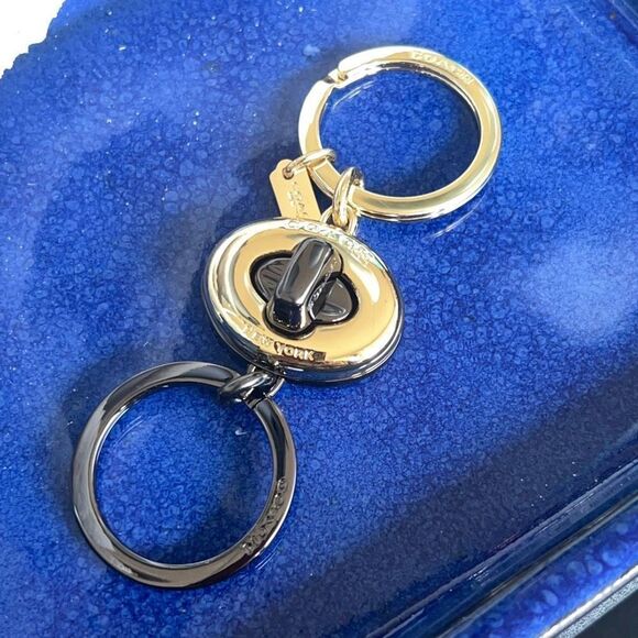 COACH Gold Black dual Fob Twist Loc PurseCharm/Key Fob - Picture 1 of 16